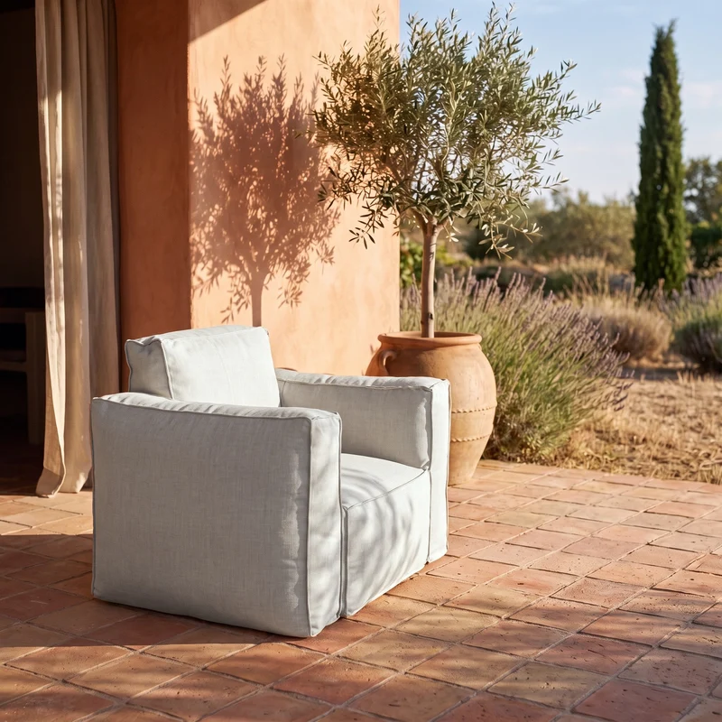 Fauteuil Modulable de Jardin 90x75 Gris Galet - Tissu Olefin & Cœur Gonflable (Pompe Incluse)