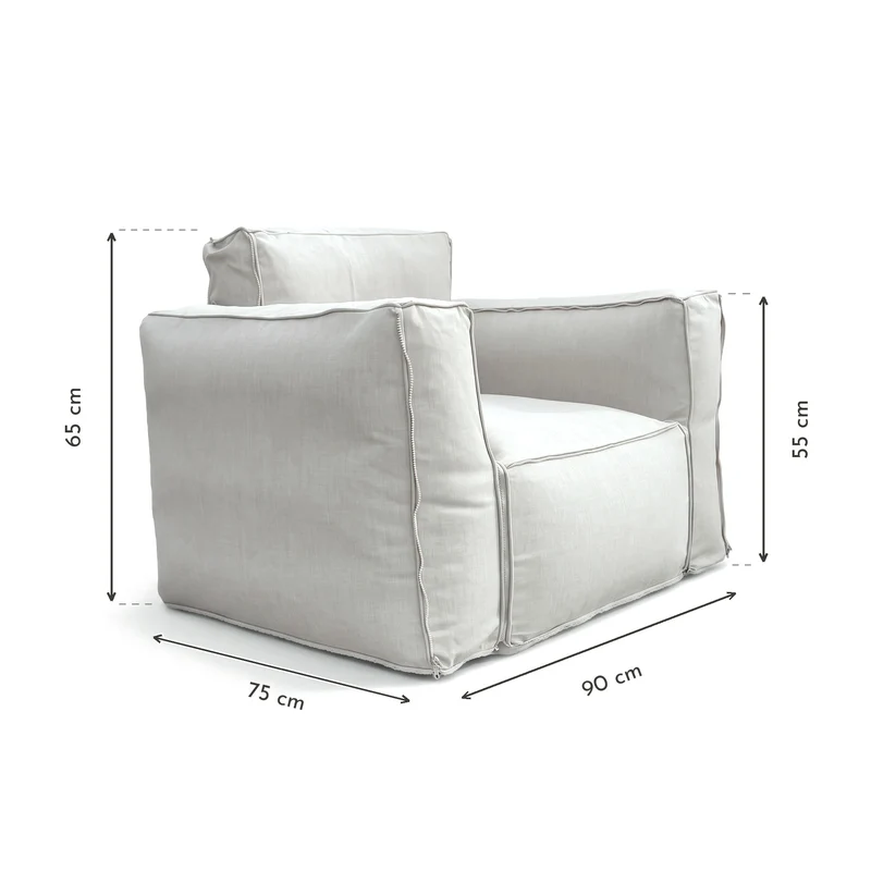 Fauteuil Modulable de Jardin 90x75 Gris Galet - Tissu Olefin & Cœur Gonflable (Pompe Incluse)