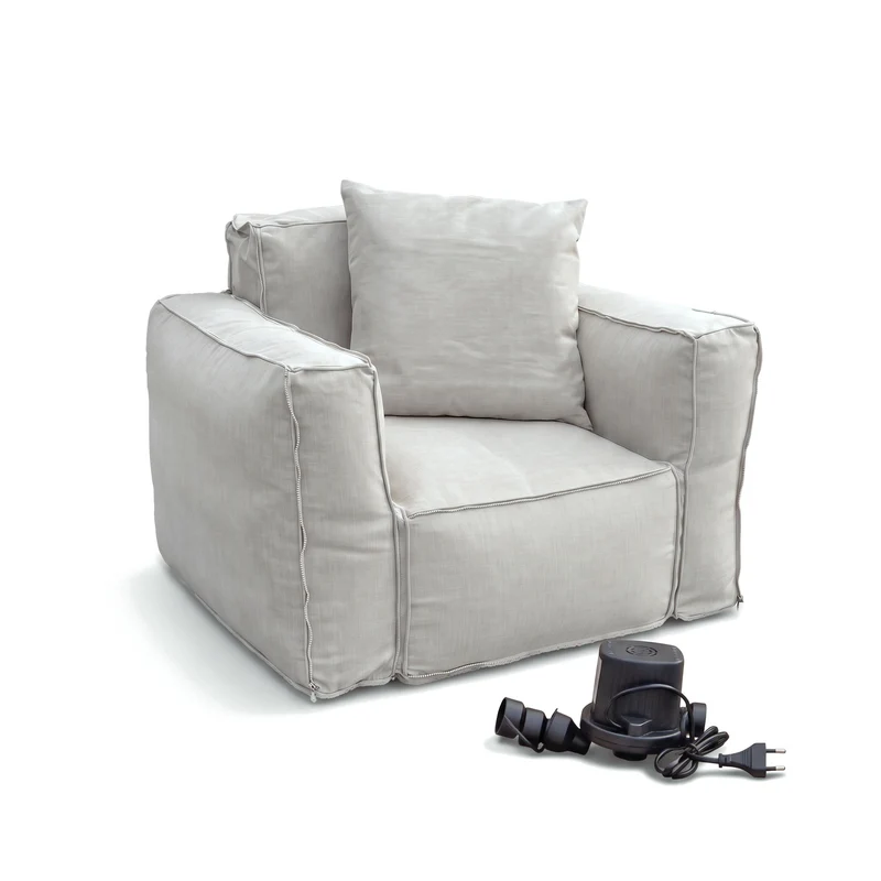Fauteuil Modulable de Jardin 90x75 Gris Galet - Tissu Olefin & Cœur Gonflable (Pompe Incluse)