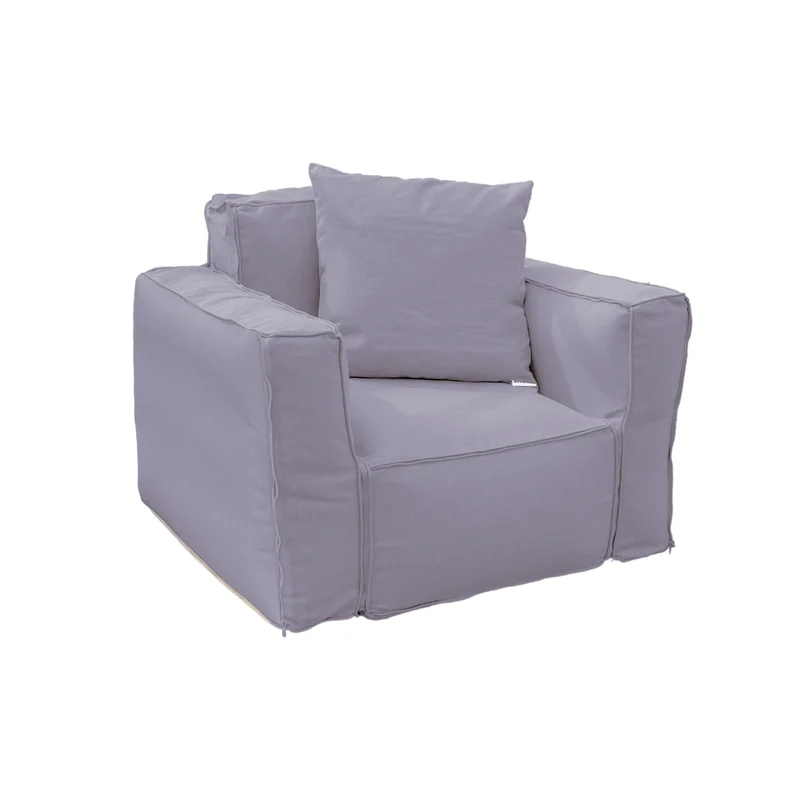 Fauteuil Modulable de Jardin 90x75 Gris Galet - Tissu Olefin & Cœur Gonflable (Pompe Incluse)