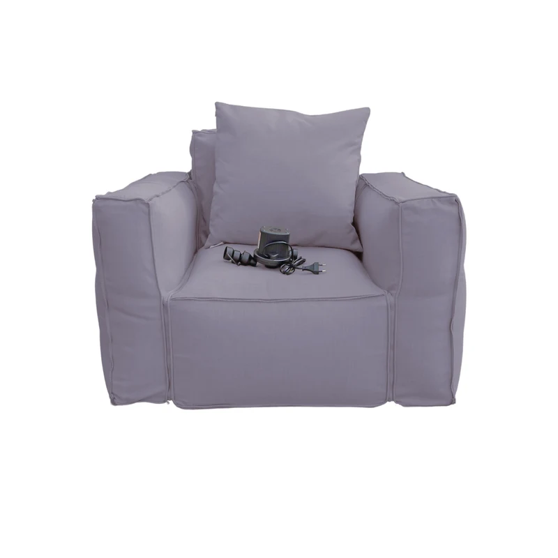 Fauteuil Modulable de Jardin 90x75 Gris Galet - Tissu Olefin & Cœur Gonflable (Pompe Incluse)