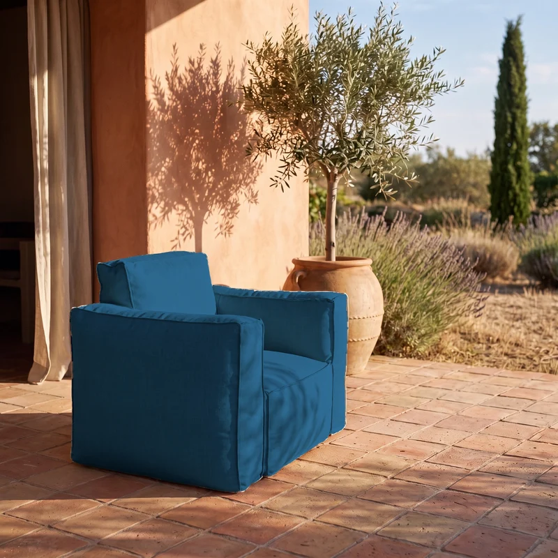Fauteuil Modulable de Jardin 90x75 Bleu Pétrole - Tissu Olefin & Cœur Gonflable (Pompe Incluse)