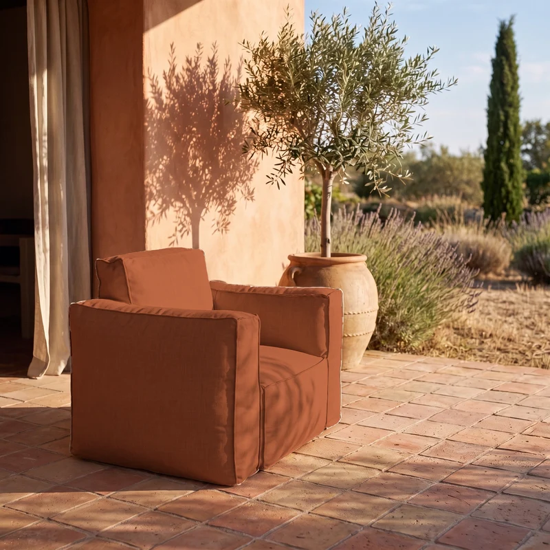Fauteuil Modulable de Jardin 90x75 Terracotta - Tissu Olefin & Cœur Gonflable (Pompe Incluse)