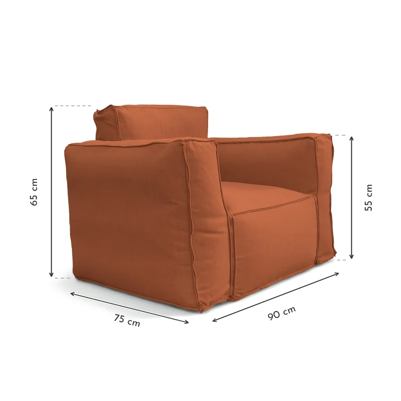 Fauteuil Modulable de Jardin 90x75 Terracotta - Tissu Olefin & Cœur Gonflable (Pompe Incluse)