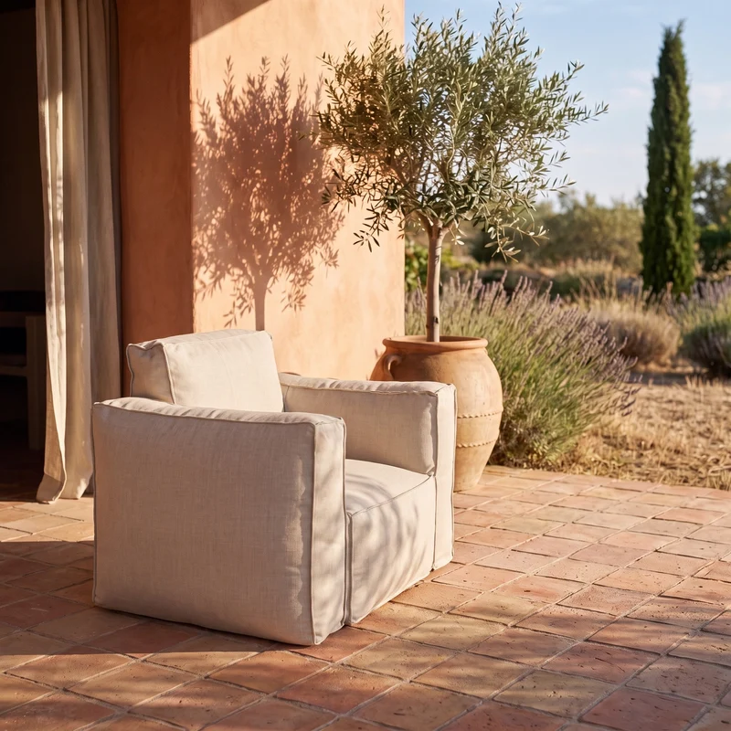 Fauteuil Modulable de Jardin 90x75 Beige - Tissu Olefin & Cœur Gonflable (Pompe Incluse)