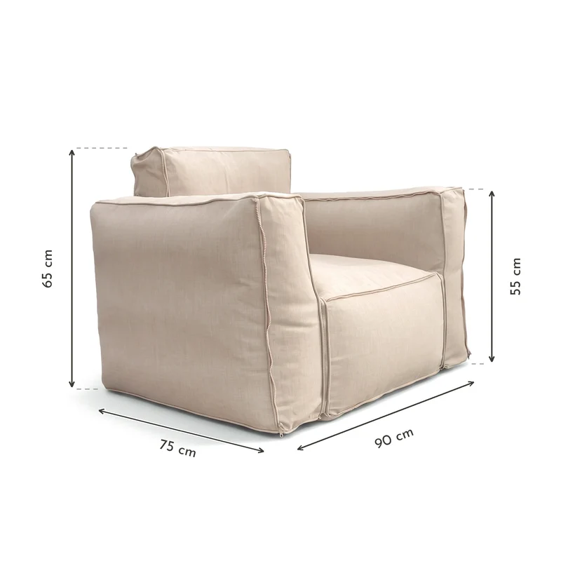 Fauteuil Modulable de Jardin 90x75 Beige - Tissu Olefin & Cœur Gonflable (Pompe Incluse)