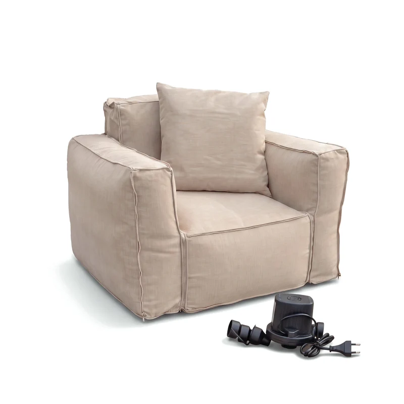Fauteuil Modulable de Jardin 90x75 Beige - Tissu Olefin & Cœur Gonflable (Pompe Incluse)