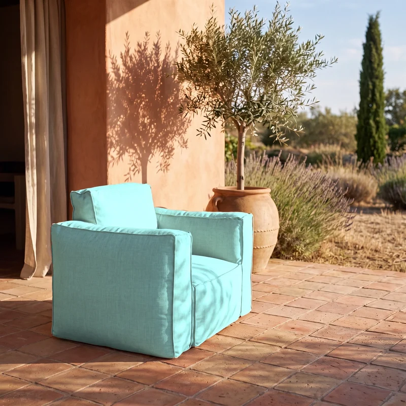 Fauteuil Modulable de Jardin 90x75 Bleu Caraïbes - Tissu Olefin & Cœur Gonflable (Pompe Incluse)