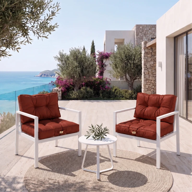 Ensemble Coussins Capitonné 50x50 Terracotta - Épais 15cm & Moelleux (Assise + Dossier)