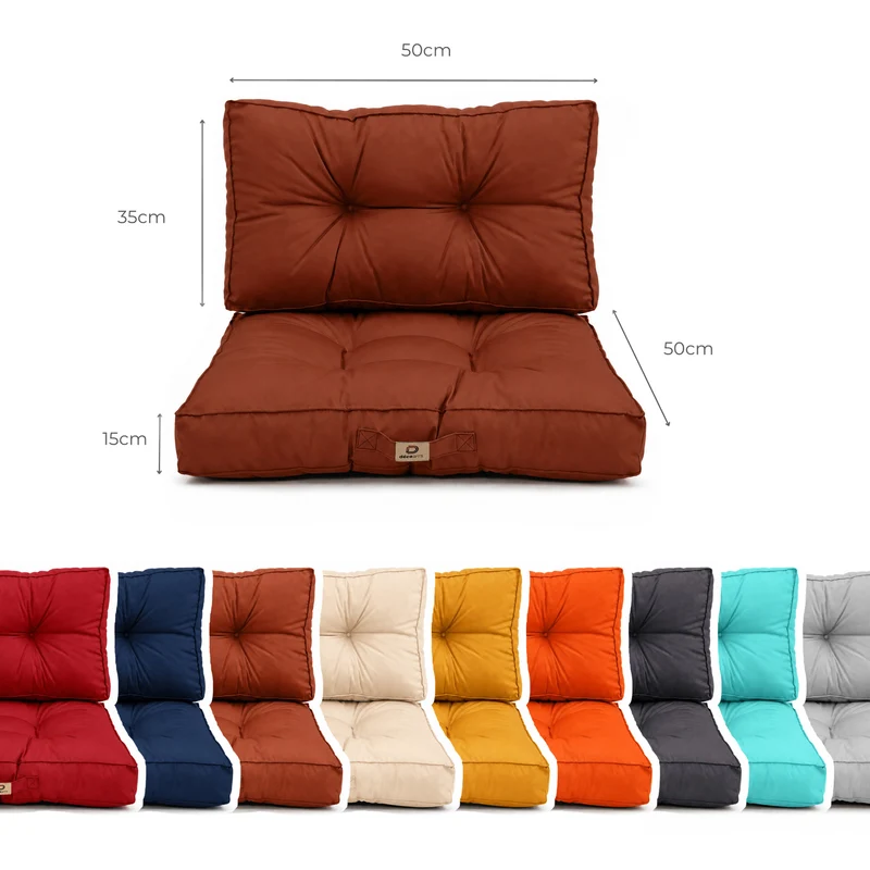 Ensemble Coussins Capitonné 50x50 Terracotta - Épais 15cm & Moelleux (Assise + Dossier)