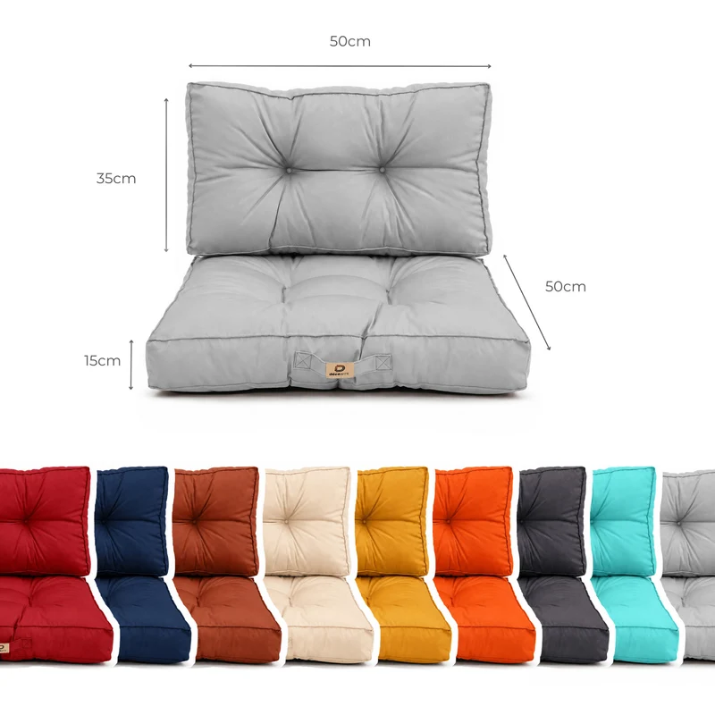 Ensemble Coussins Capitonné 50x50 Gris Galet - Épais 15cm & Moelleux (Assise + Dossier)