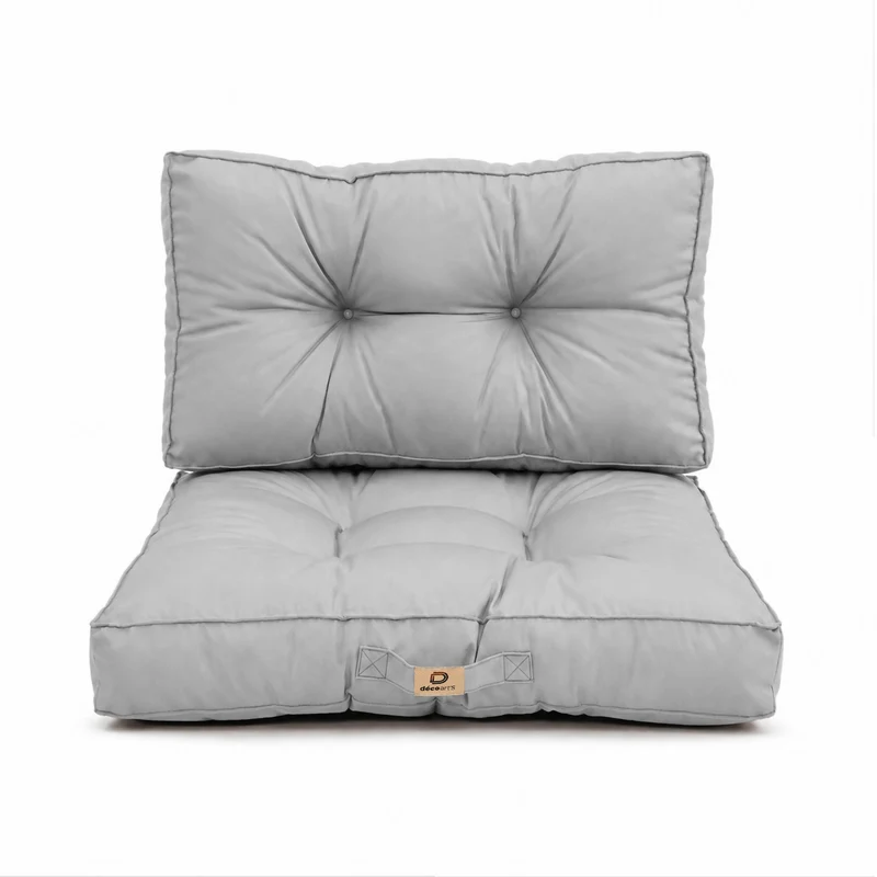 Ensemble Coussins Capitonné 50x50 Gris Galet - Épais 15cm & Moelleux (Assise + Dossier)