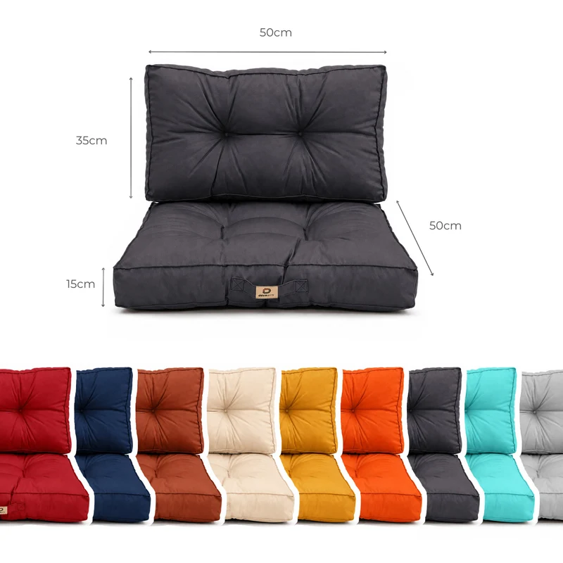 Ensemble Coussins Capitonné 50x50 Gris Carbone - Épais 15cm & Moelleux (Assise + Dossier)