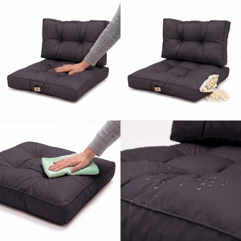 Ensemble Coussins Capitonné 50x50 Gris Carbone - Épais 15cm & Moelleux (Assise + Dossier)