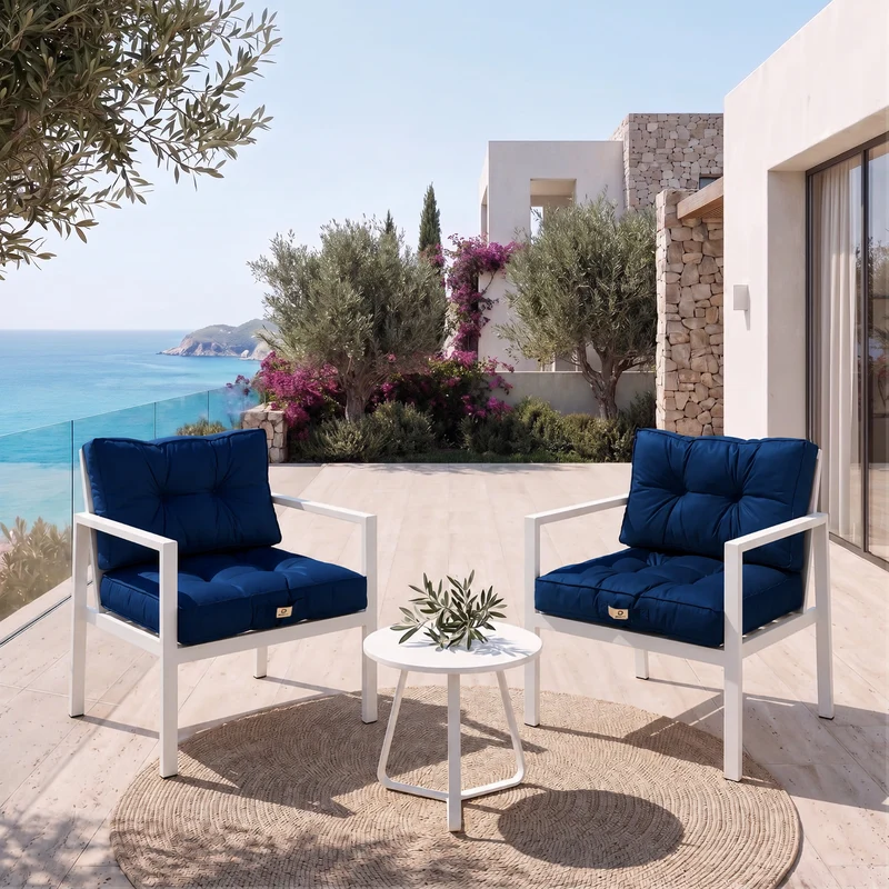Ensemble Coussins Capitonné 50x50 Bleu Pétrole - Épais 15cm & Moelleux (Assise + Dossier)