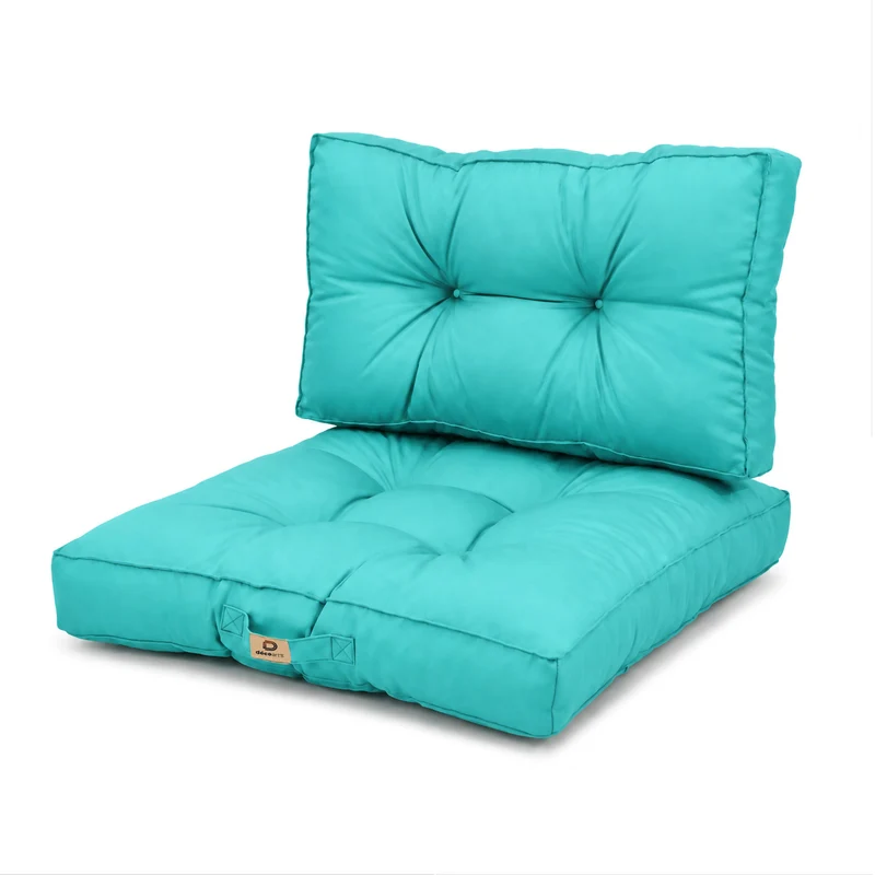 Ensemble Coussins Capitonné 50x50 Bleu Caraïbes - Épais 15cm & Moelleux (Assise + Dossier)