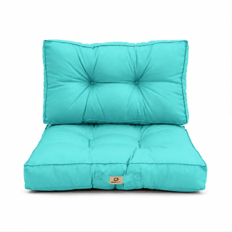 Ensemble Coussins Capitonné 50x50 Bleu Caraïbes - Épais 15cm & Moelleux (Assise + Dossier)