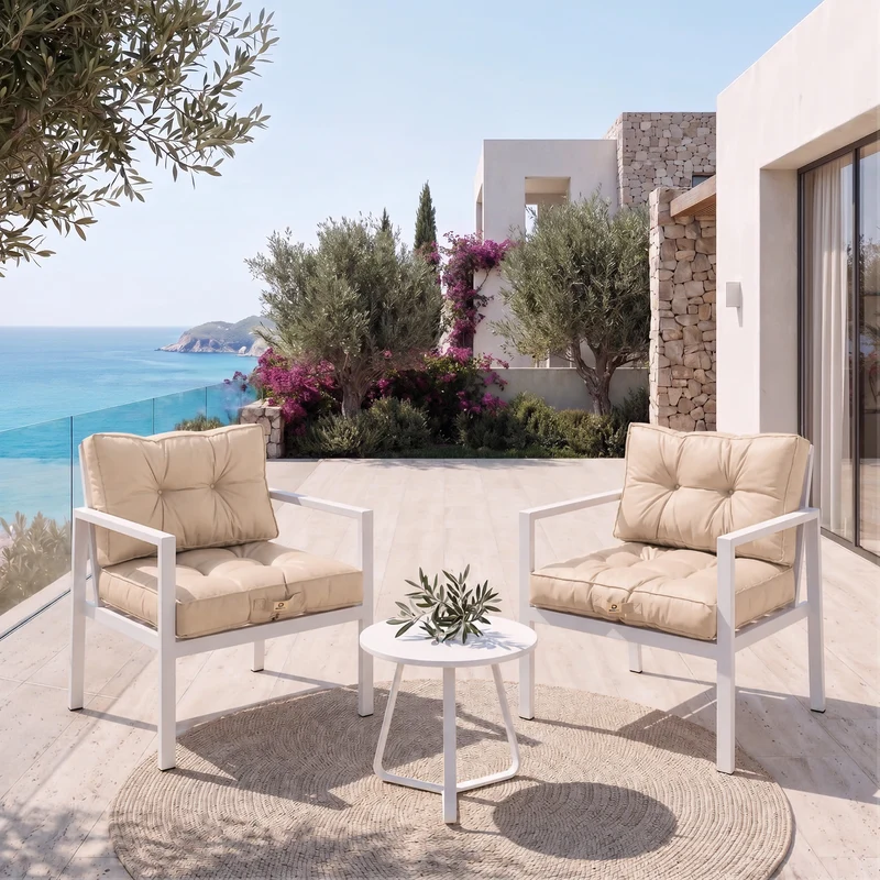 Ensemble Coussins Capitonné 50x50 Beige - Épais 15cm & Moelleux (Assise + Dossier)