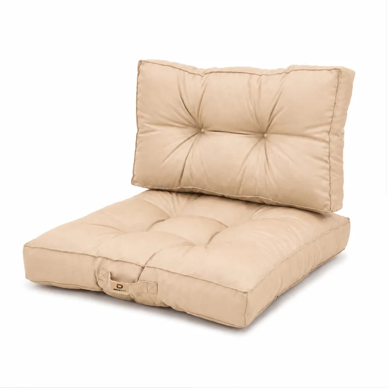 Ensemble Coussins Capitonné 50x50 Beige - Épais 15cm & Moelleux (Assise + Dossier)