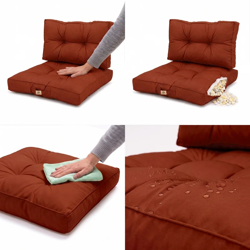 Ensemble Coussins Capitonné 60x60 Terracotta - Épais 15cm & Moelleux (Assise + Dossier)