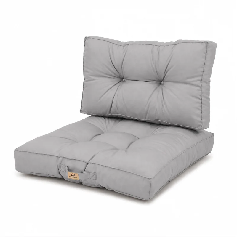 Ensemble Coussins Capitonné 60x60 Gris Galet - Épais 15cm & Moelleux (Assise + Dossier)