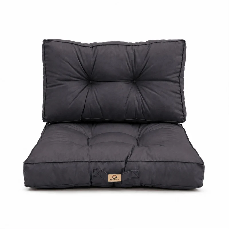 Ensemble Coussins Capitonné 60x60 Gris Carbone - Épais 15cm & Moelleux (Assise + Dossier)