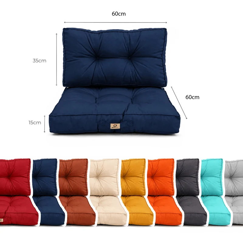 Ensemble Coussins Capitonné 60x60 Bleu Pétrole - Épais 15cm & Moelleux (Assise + Dossier)