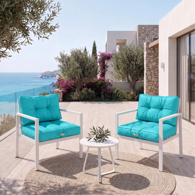 Ensemble Coussins Capitonné 60x60 Bleu Caraïbes - Épais 15cm & Moelleux (Assise + Dossier)