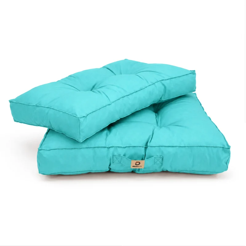 Ensemble Coussins Capitonné 60x60 Bleu Caraïbes - Épais 15cm & Moelleux (Assise + Dossier)
