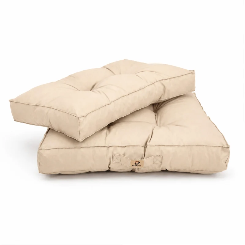 Ensemble Coussins Capitonné 60x60 Beige - Épais 15cm & Moelleux (Assise + Dossier)