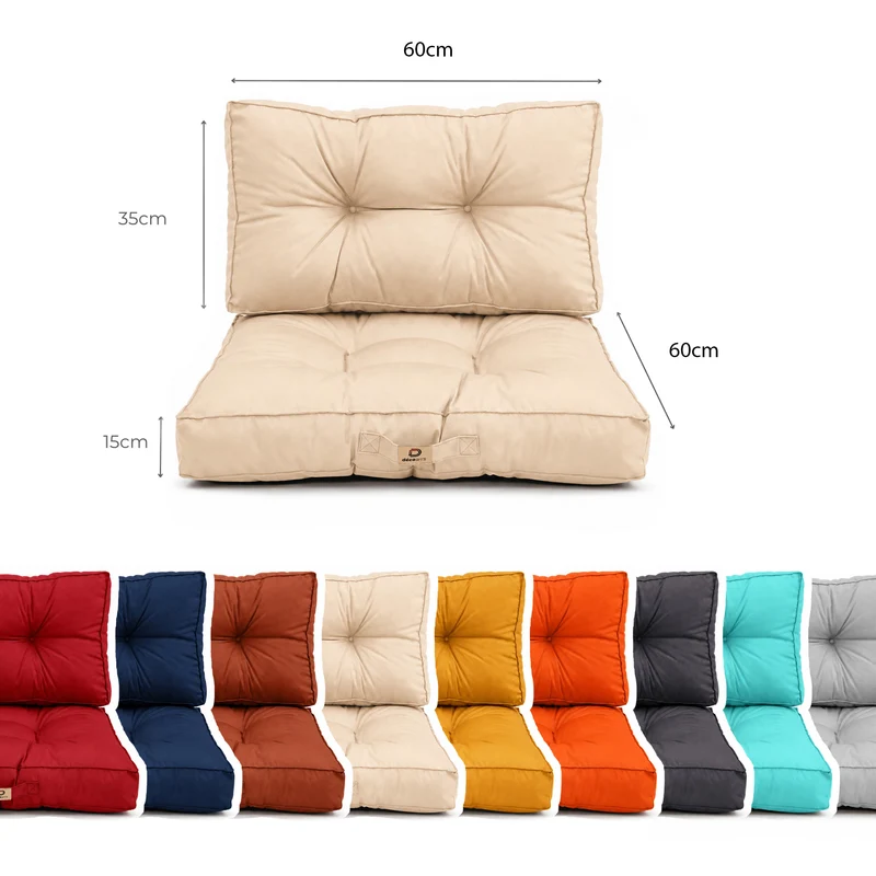 Ensemble Coussins Capitonné 60x60 Beige - Épais 15cm & Moelleux (Assise + Dossier)