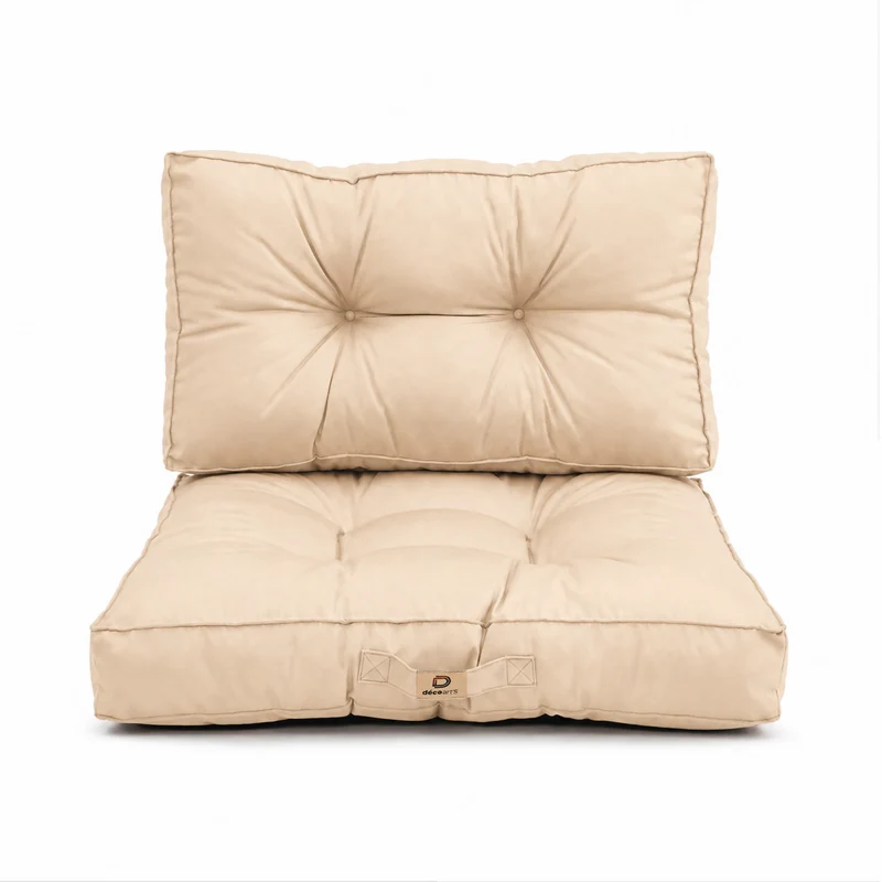 Ensemble Coussins Capitonné 60x60 Beige - Épais 15cm & Moelleux (Assise + Dossier)