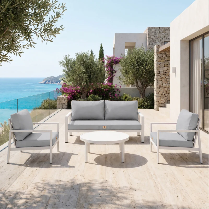 Ensemble Coussins Salon Jardin 60x60 Gris Galet - Déhoussable & Anti-UV (Assise + Dossier)
