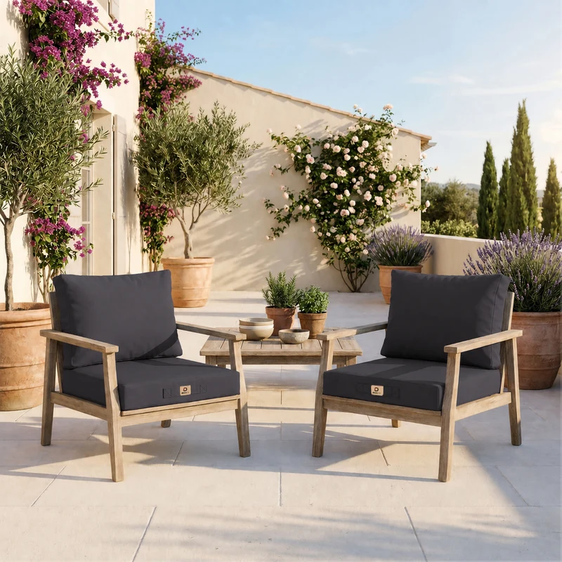 Ensemble Coussins Salon Jardin 60x60 Gris Carbone - Déhoussable & Anti-UV (Assise + Dossier)