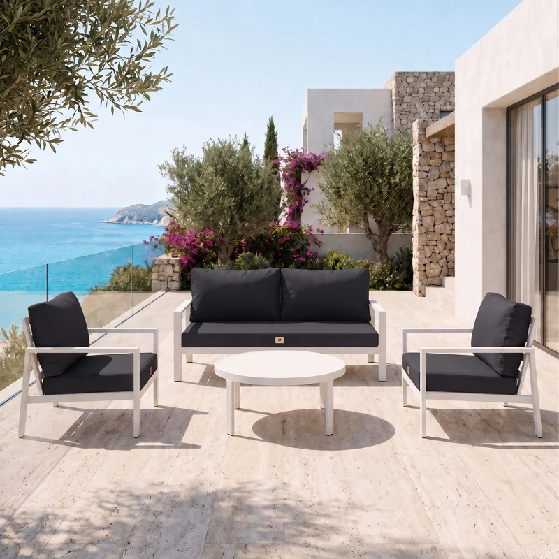 Ensemble Coussins Salon Jardin 60x60 Gris Carbone - Déhoussable & Anti-UV (Assise + Dossier)