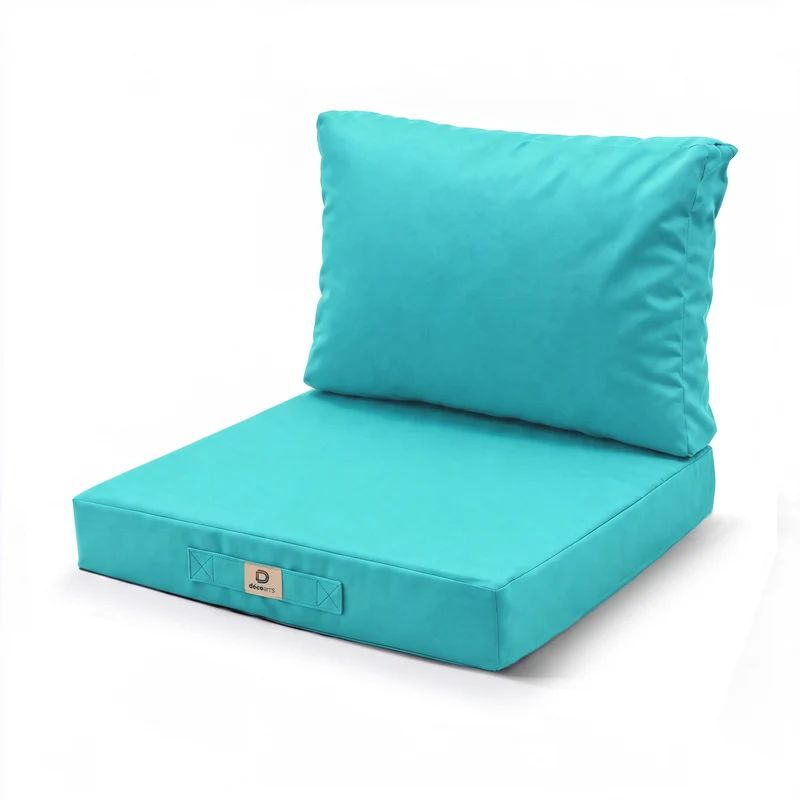 Ensemble Coussins Salon Jardin 60x60 Bleu Caraïbes - Déhoussable & Anti-UV (Assise + Dossier)