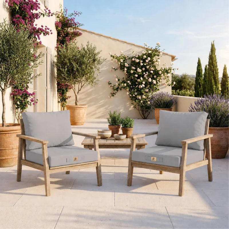 Ensemble Coussins Salon Jardin 50x50 Gris Galet - Déhoussable & Anti-UV (Assise + Dossier)