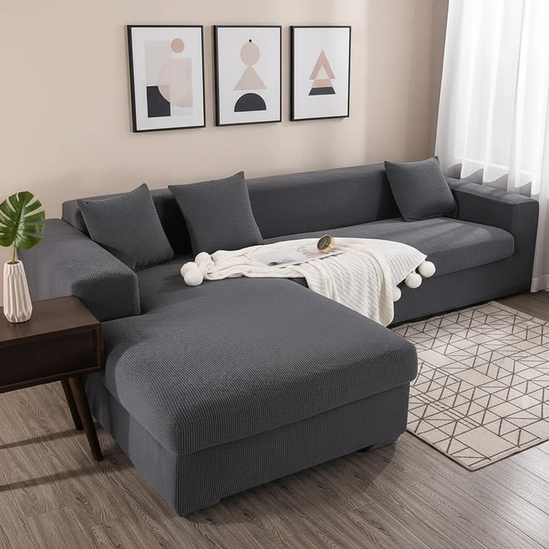 Housse pour canapé d'angle universelle gris - Protege canapé angle en polyester pour domicile