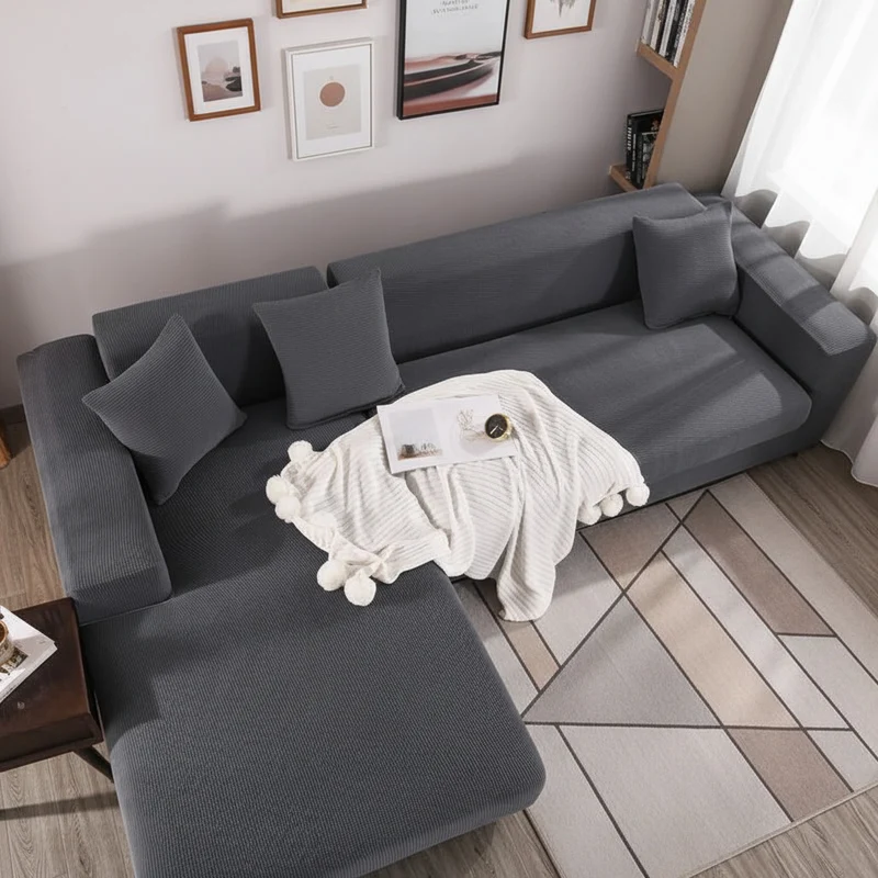 Housse pour canapé d'angle universelle gris - Protege canapé angle en polyester pour domicile