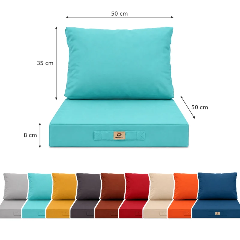 Ensemble Coussins Salon Jardin 50x50 Bleu Caraïbes - Déhoussable & Anti-UV (Assise + Dossier)