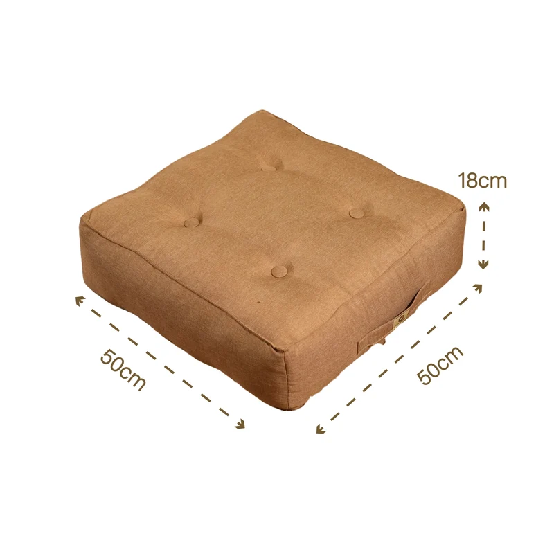 Lot de 2 Coussins de Sol Effet Lin 50x50 Marron Clair - Épais 18cm (Haut de Gamme)