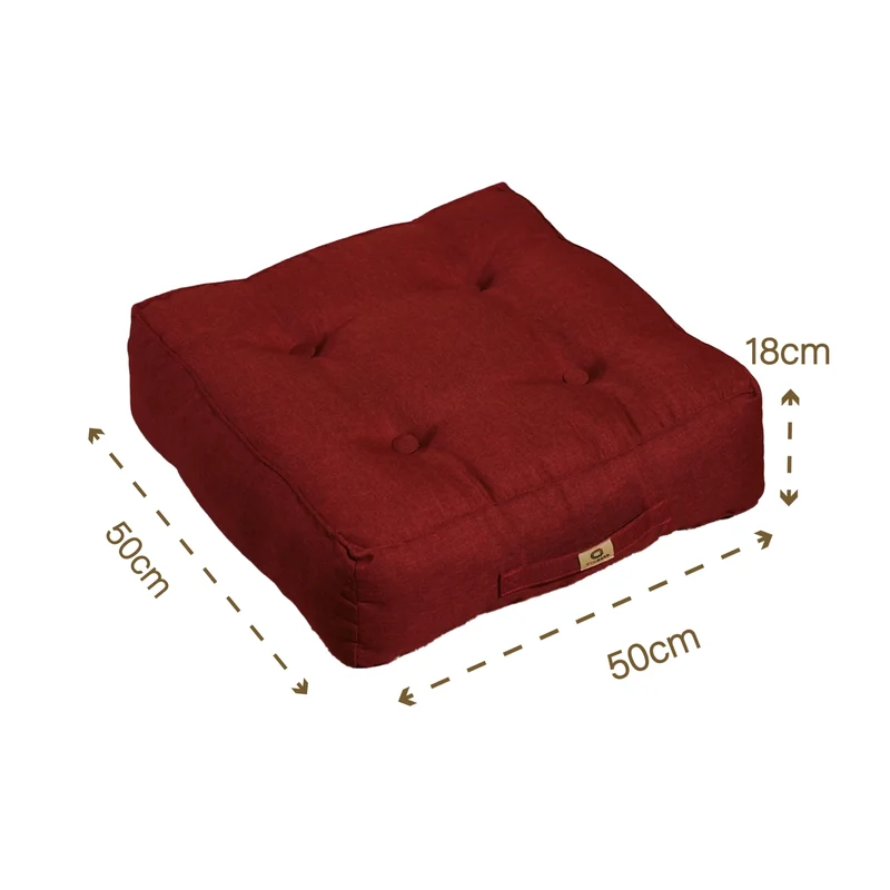 Lot de 2 Coussins de Sol Effet Lin 50x50 Rouge - Épais 18cm (Haut de Gamme)