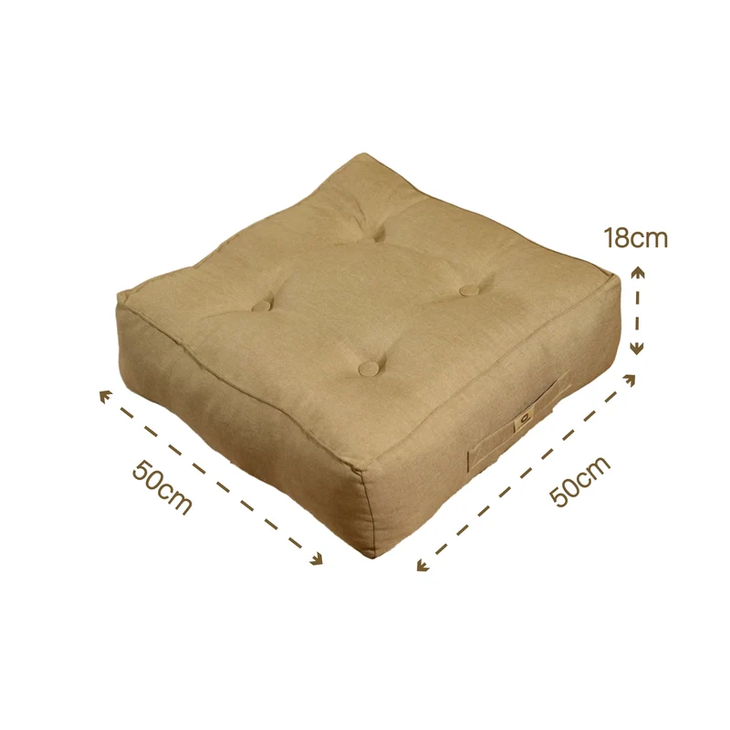 Lot de 2 Coussins de Sol Effet Lin 50x50 Beige - Épais 18cm (Haut de Gamme)