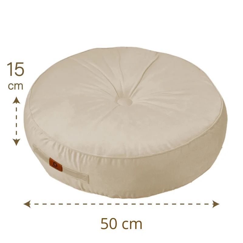 Lot de 2 Poufs Ronds Velours Ø50 Crème - (Design Doux & Poignée)