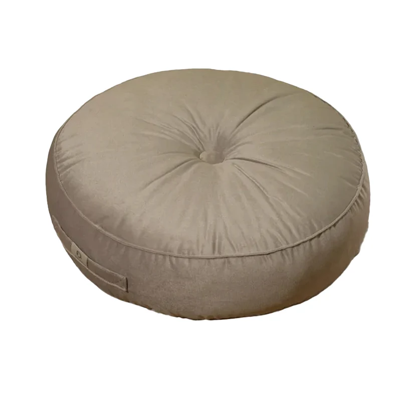 Lot de 2 Poufs Ronds Velours Ø50 Gris Clair - (Design Doux & Poignée)