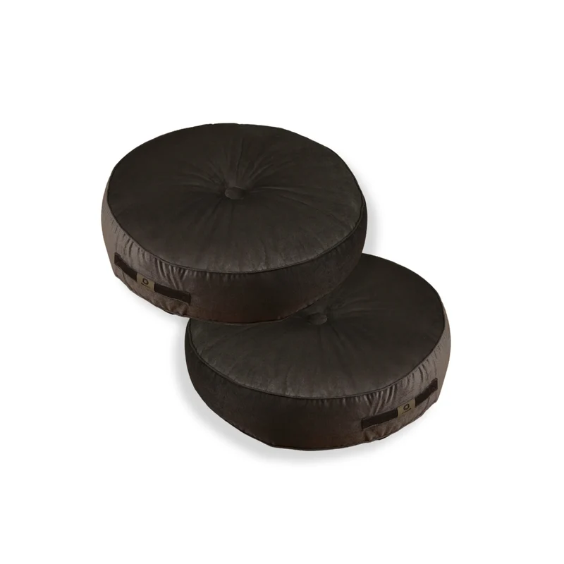 Lot de 2 Poufs Ronds Velours Ø50 Gris Foncé - (Design Doux & Poignée)