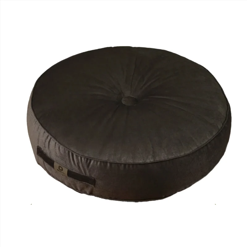 Lot de 2 Poufs Ronds Velours Ø50 Gris Foncé - (Design Doux & Poignée)