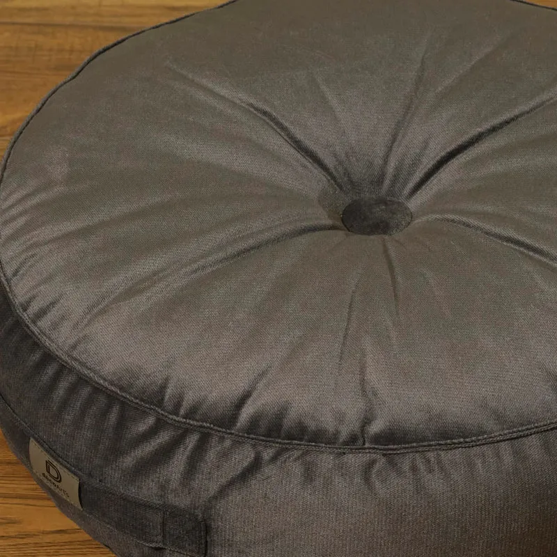 Lot de 2 Poufs Ronds Velours Ø50 Gris Foncé - (Design Doux & Poignée)