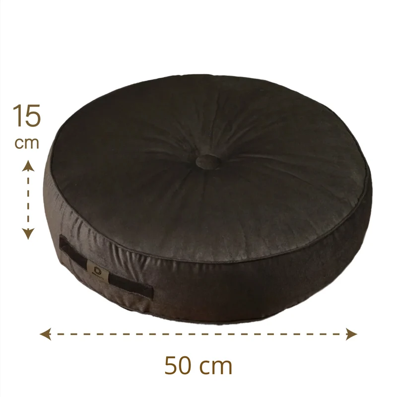 Lot de 2 Poufs Ronds Velours Ø50 Gris Foncé - (Design Doux & Poignée)