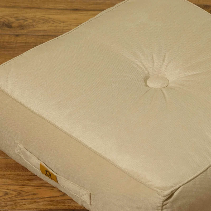 Lot de 2 Poufs Velours XL 54x54 Crème - Épais 18cm (Grand Confort)
